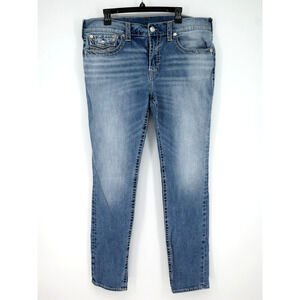 True Religion Jeans Mens 38 x 34 Blue Denim Rocco Relaxed Skinny Flap Pockets
